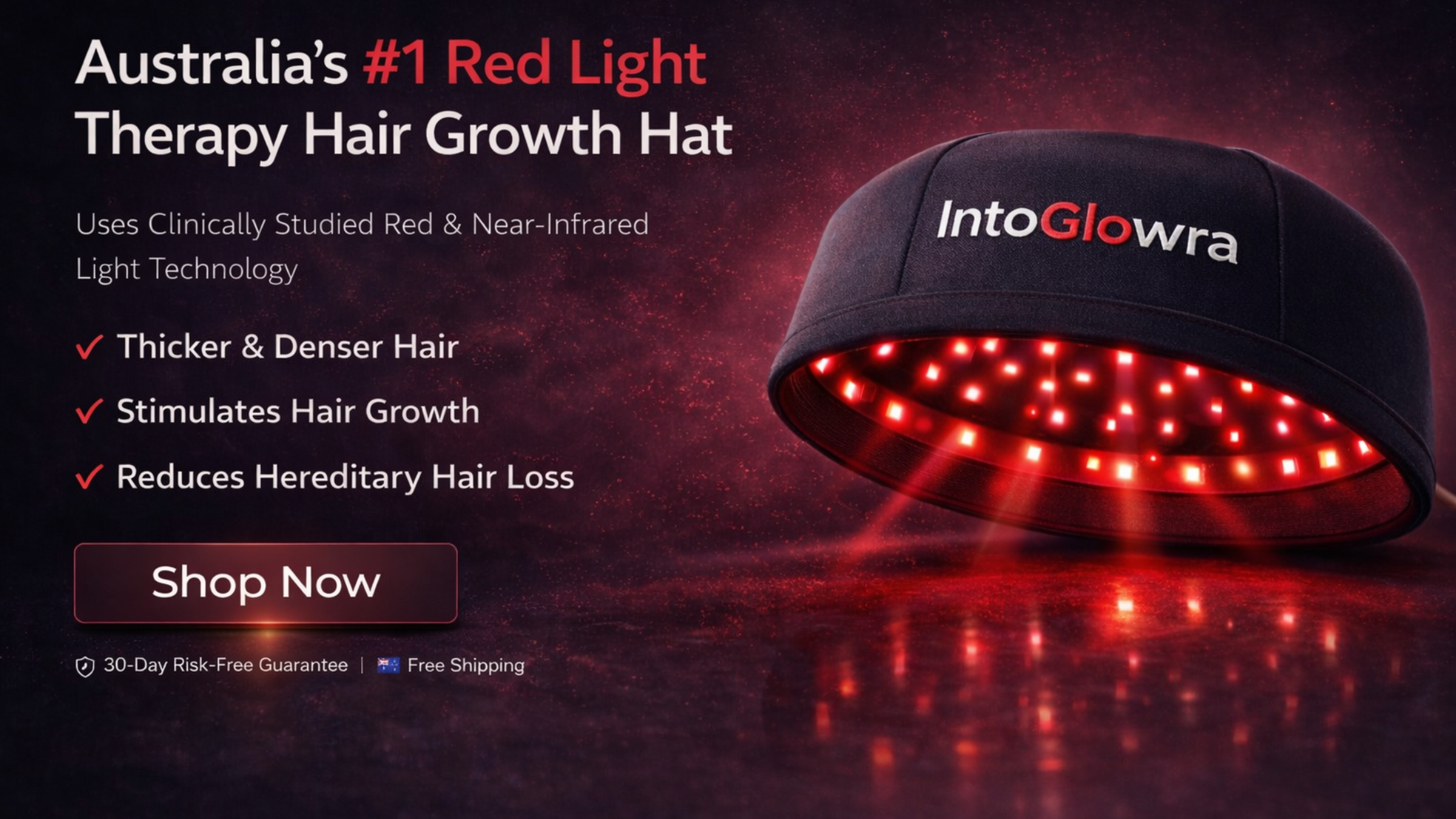 IntoGlowra red light therapy hair growth hat using clinically studied 660nm and 830nm light to support thicker, fuller hair